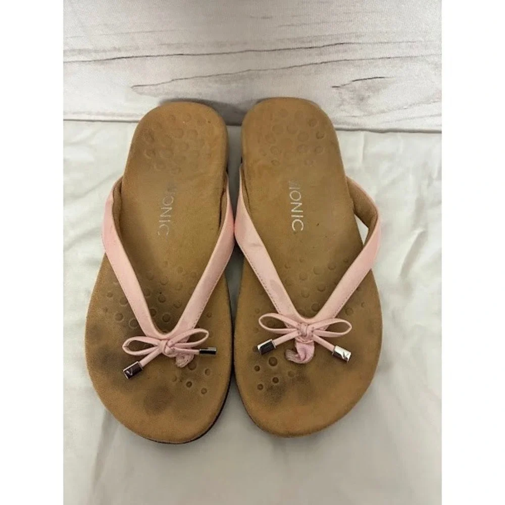 Vionic Womens Rest Bella II Pink Orthotic Flip Flop Sandals Bow Detail Size 8